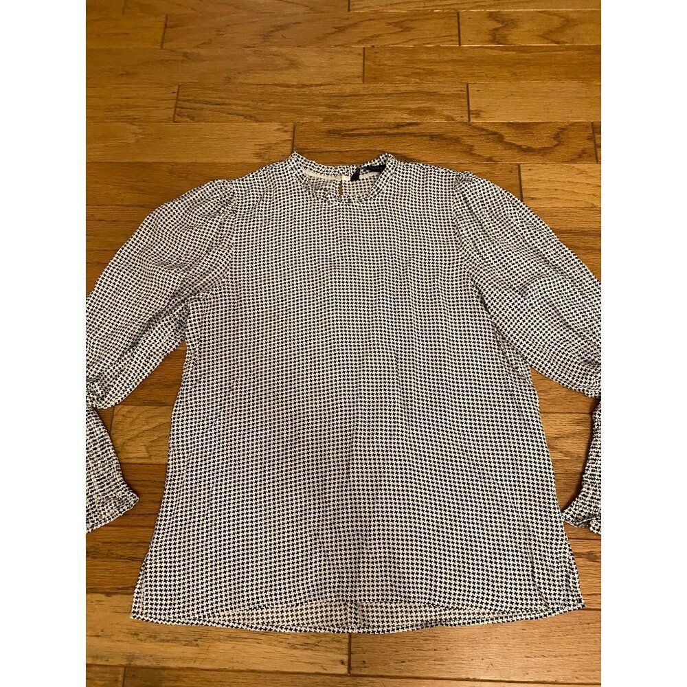 Zara Women's Black & White Houndstooth ruched Long-Sleeve Blouse size small